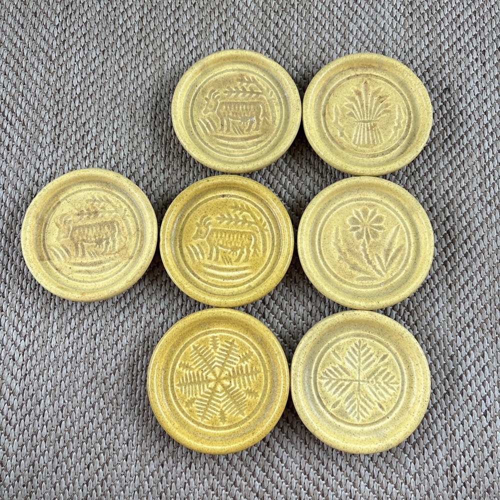 Pigeon Forge Pottery 7 Coasters / Ashtrays in Old Buttermold Prints